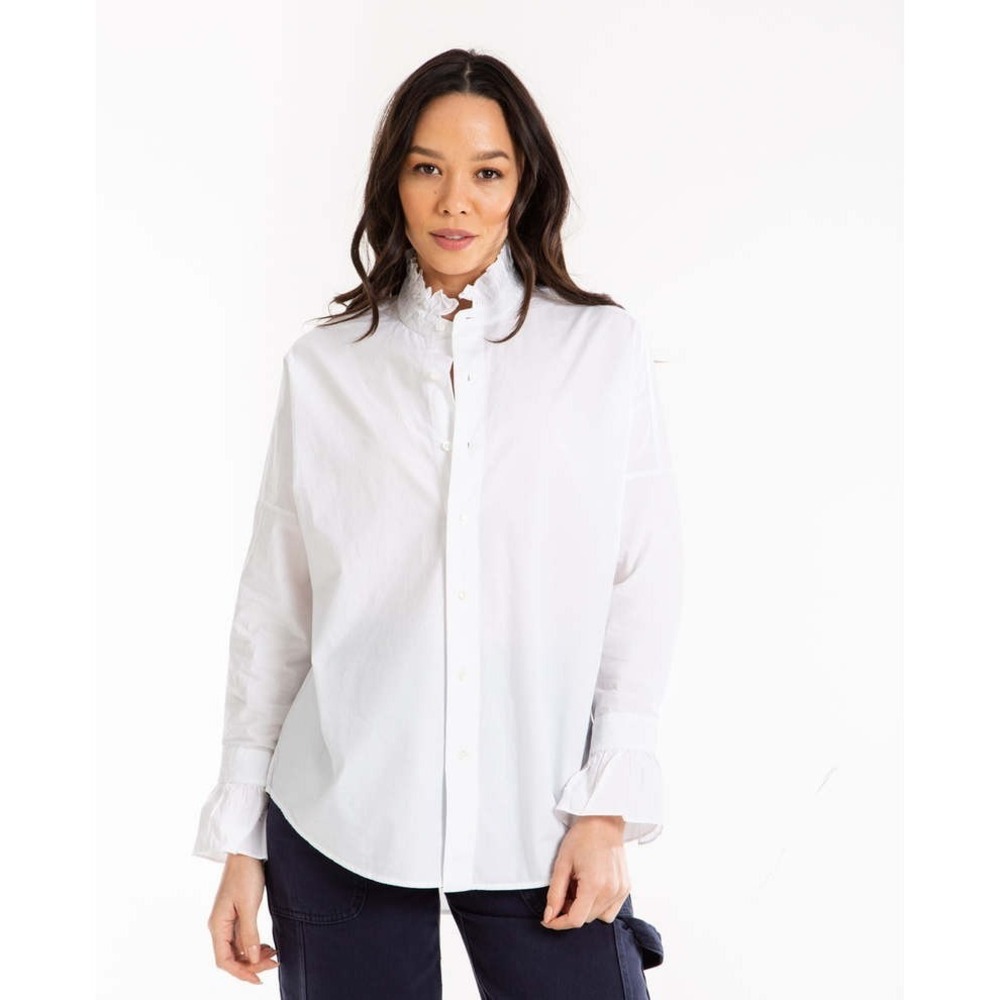 Alex Mill White Cotton Paper Poplin Easy Ruffle Shirt Extra Large XL NWT $145